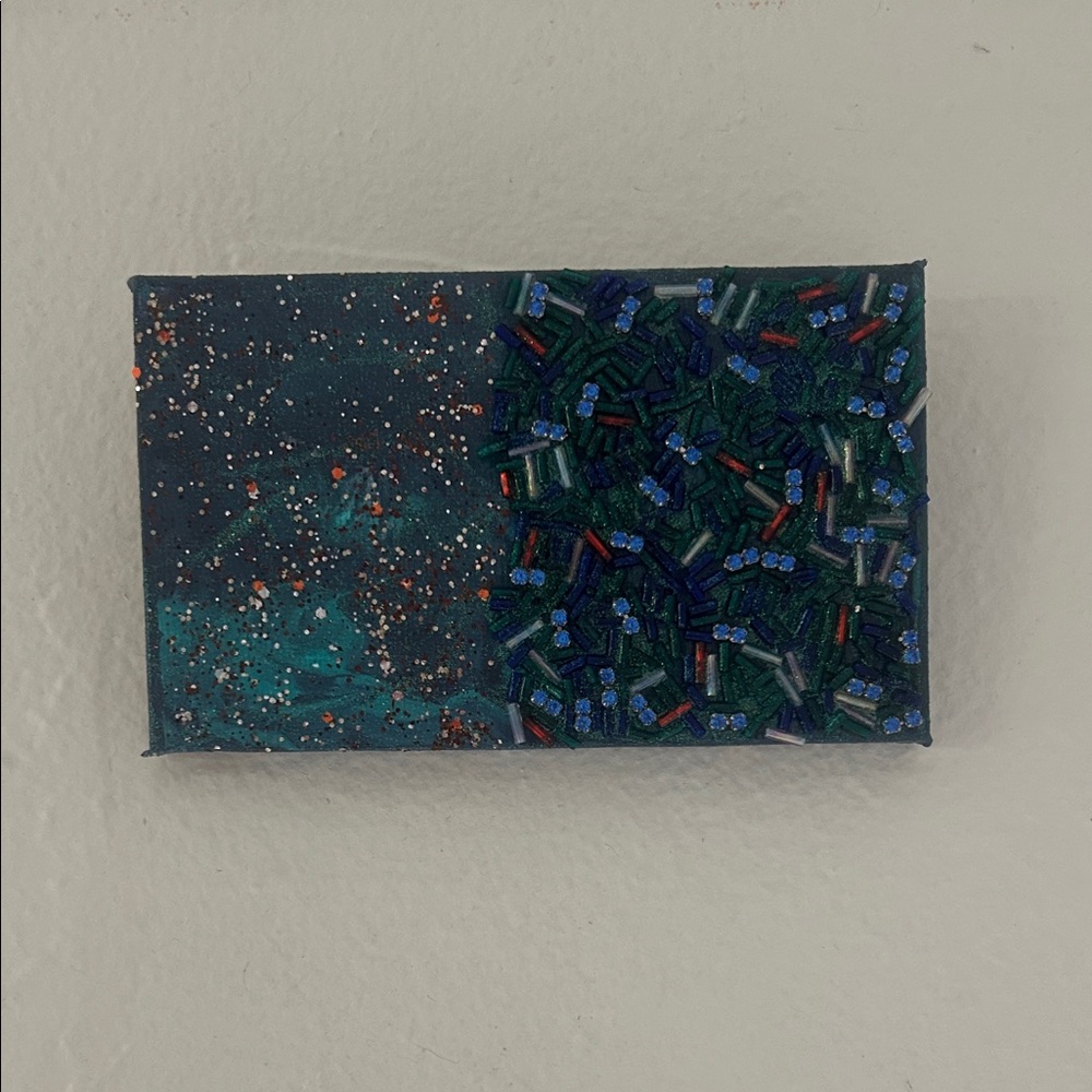 Mini Handmade Green & Blue Mixed Media Wall Art